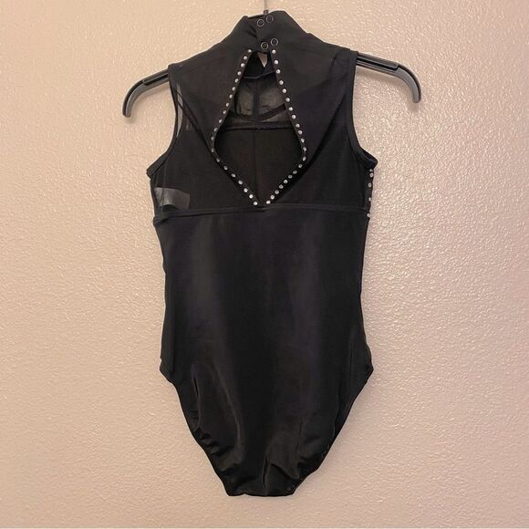 WEISSMAN Dance solo custom black rhinestone Caged Mock Neck Leotard 14591 MC - Picture 4 of 12